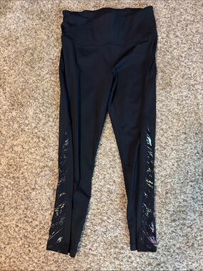 Kirkland Signature Black Leggings with Subtle Multicolor Splatter Accents